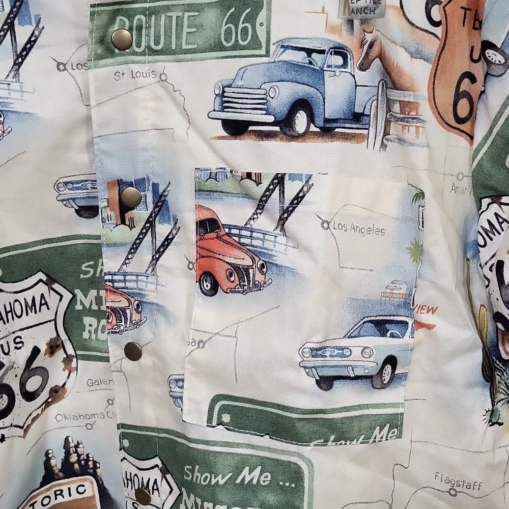 Hemet Men's Small Route 66 Themed Short Sleeve Button Down Shirt - Picture 3 of 4